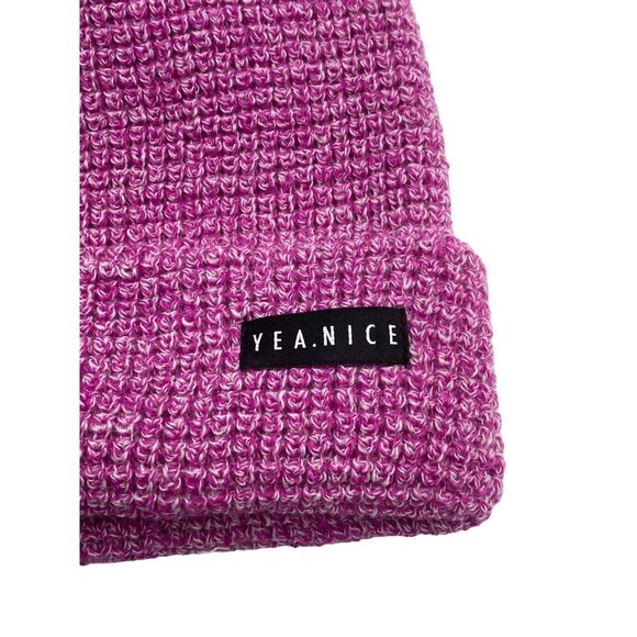 Yea.Nice Beanie Soft Acrylic Heather Pink Folded Waffle Weave Beanie Hat Cap - Picture 2 of 3